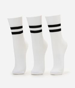 Kit 3 Meias Esportivas Cano Médio Em Algodão Listradas
