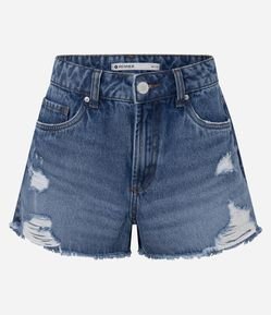 Short em Jeans com Barra Desfiada e Puídos
