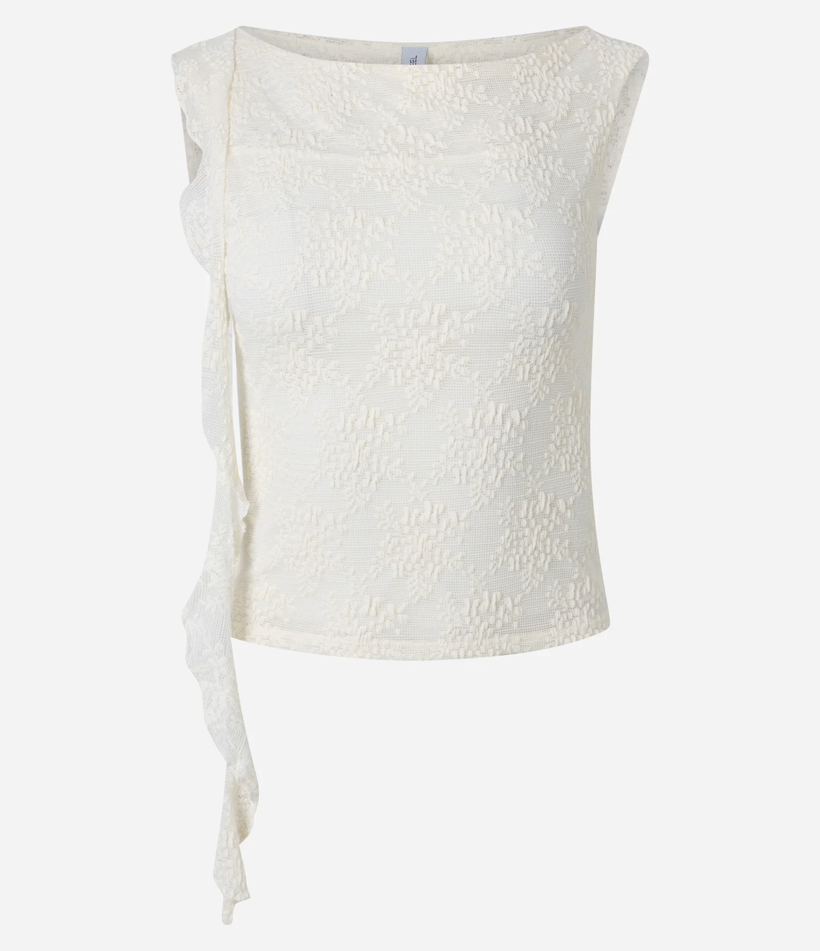 Blusa em Renda com Faixa Assimétrica e Gola Canoa Branco 5