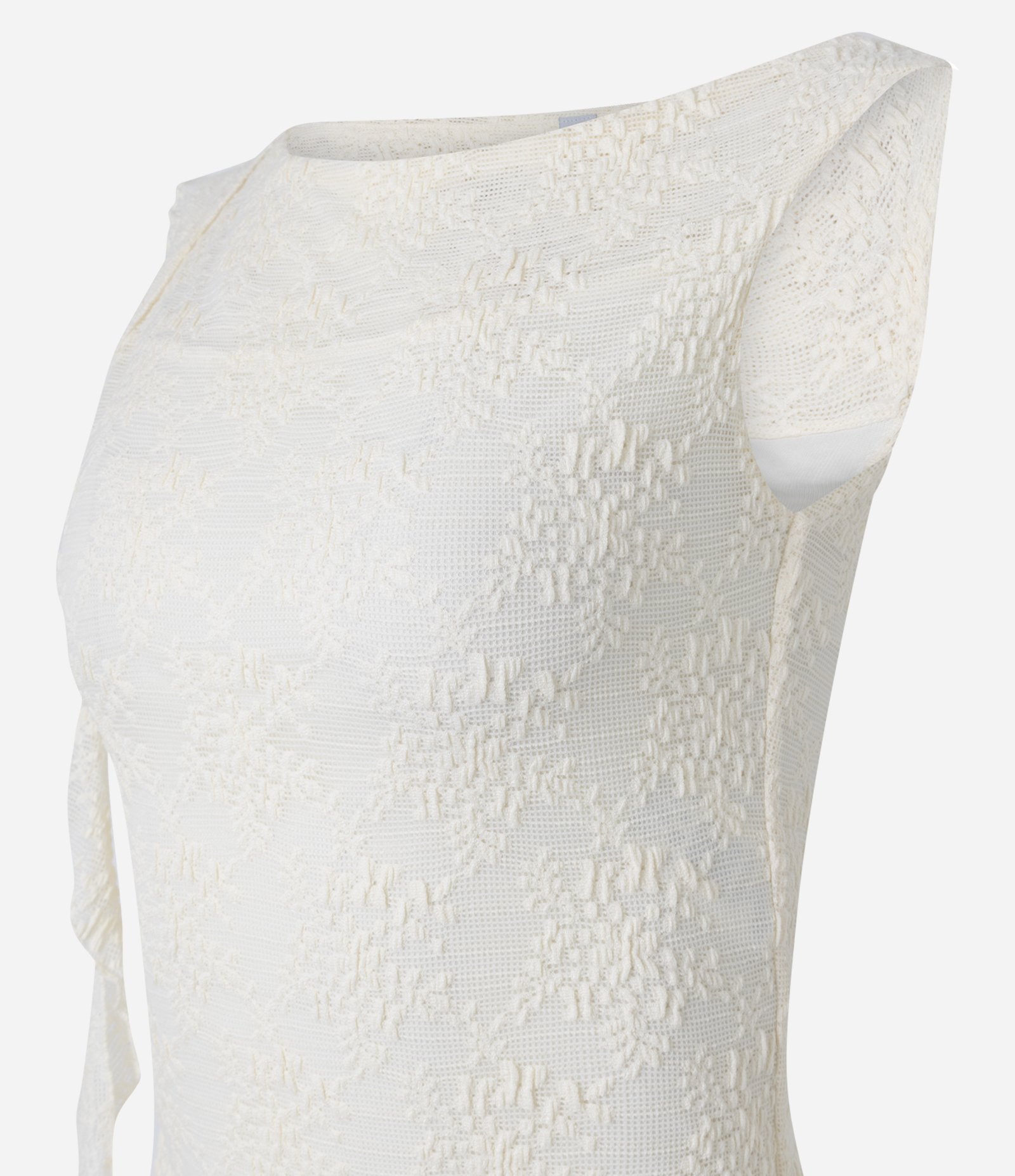 Blusa em Renda com Faixa Assimétrica e Gola Canoa Branco 6