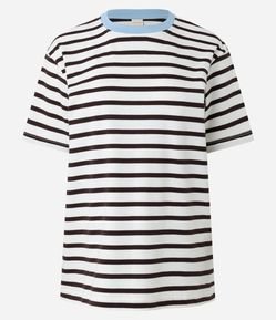 Camiseta Básica Oversized Listrada em Algodão