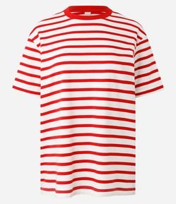 Camiseta Básica Oversized Listrada em Algodão
