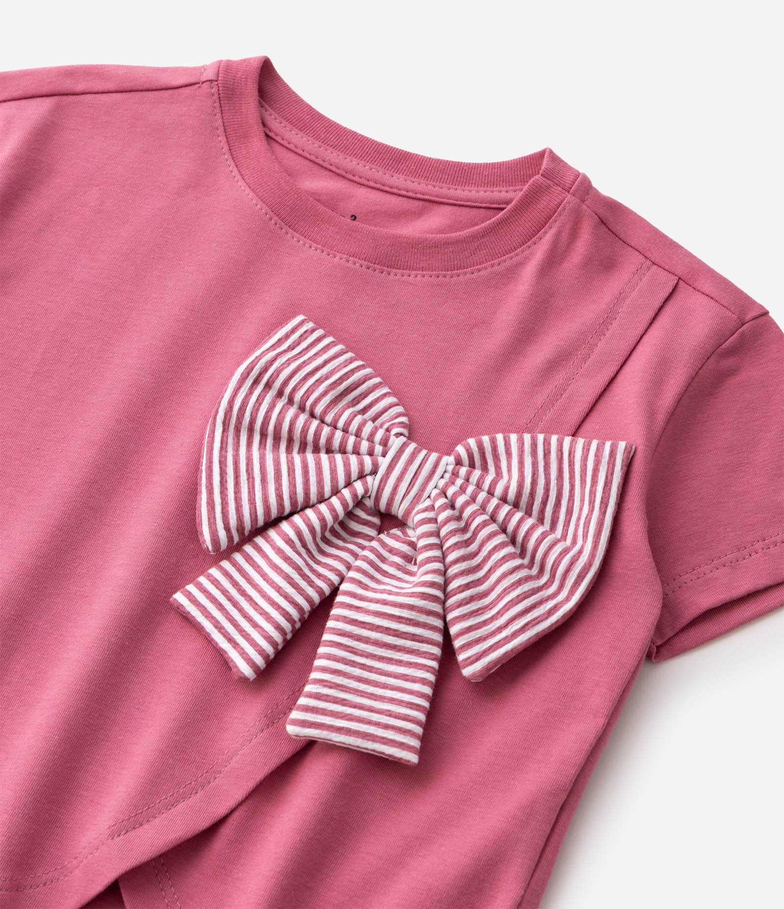 Camiseta Infantil Algodão Laço Listrado - Tam 1 a 5 Anos Rosa 5