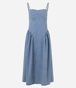 Vestido Jeans Com Recortes Midi