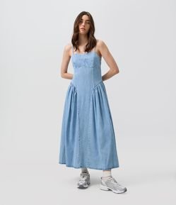 Vestido Jeans Com Recortes Midi
