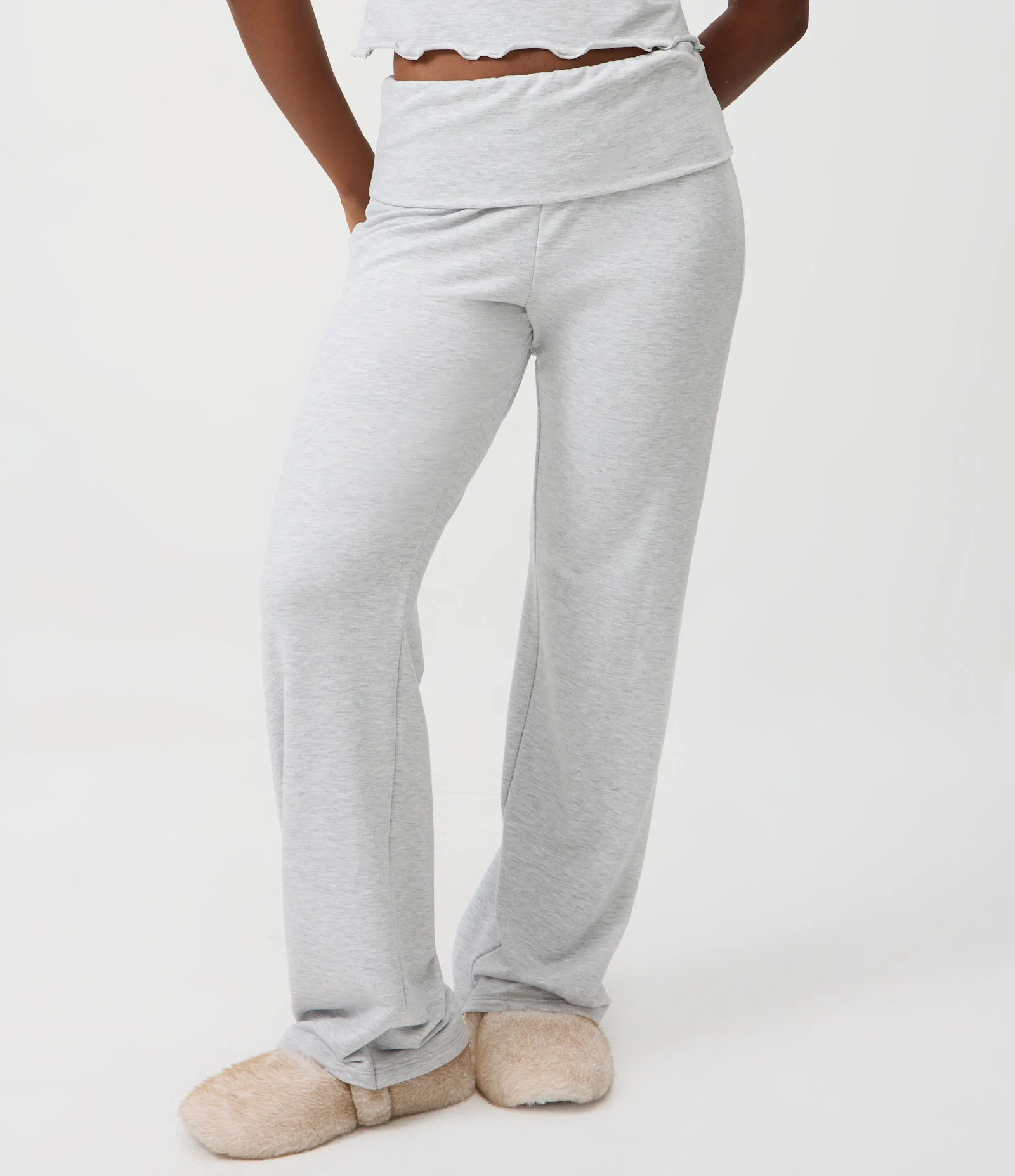 Calça de Pijama Longo em Viscolycra com Cós Virado Cinza 2
