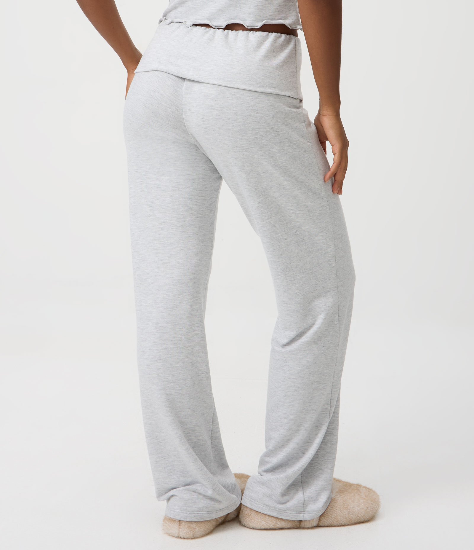 Calça de Pijama Longo em Viscolycra com Cós Virado Cinza 4