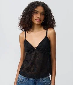 Blusa Batinha em Renda com Babado e Alças Finas