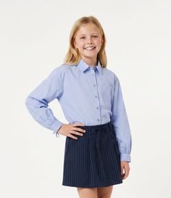 Camisa Infantil Em Algodão Com Colarinho e Lacinhos - Tam 5 a 16 Anos