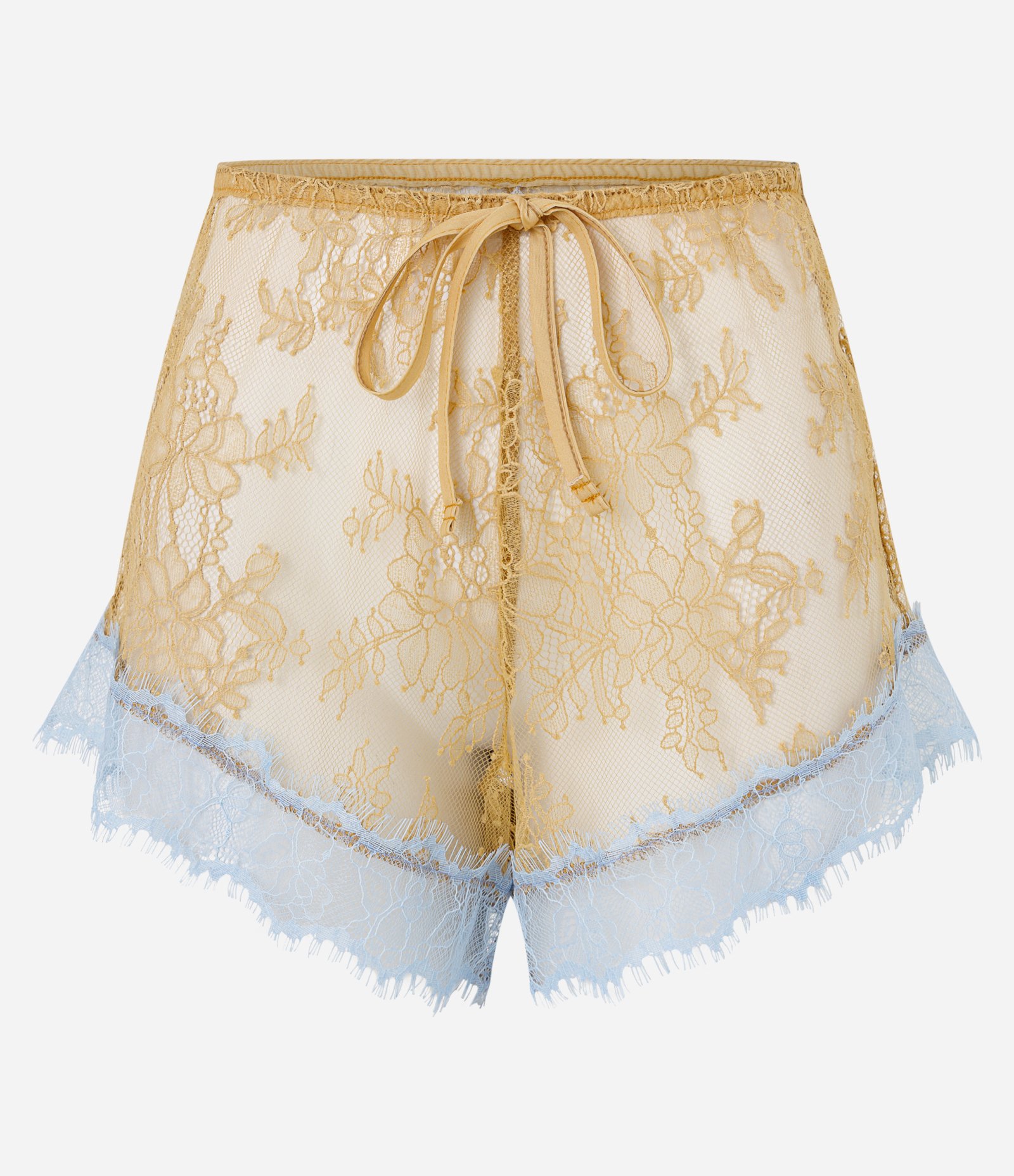Saída de Praia Short em Renda Bicolor com Amarração Amarelo 1