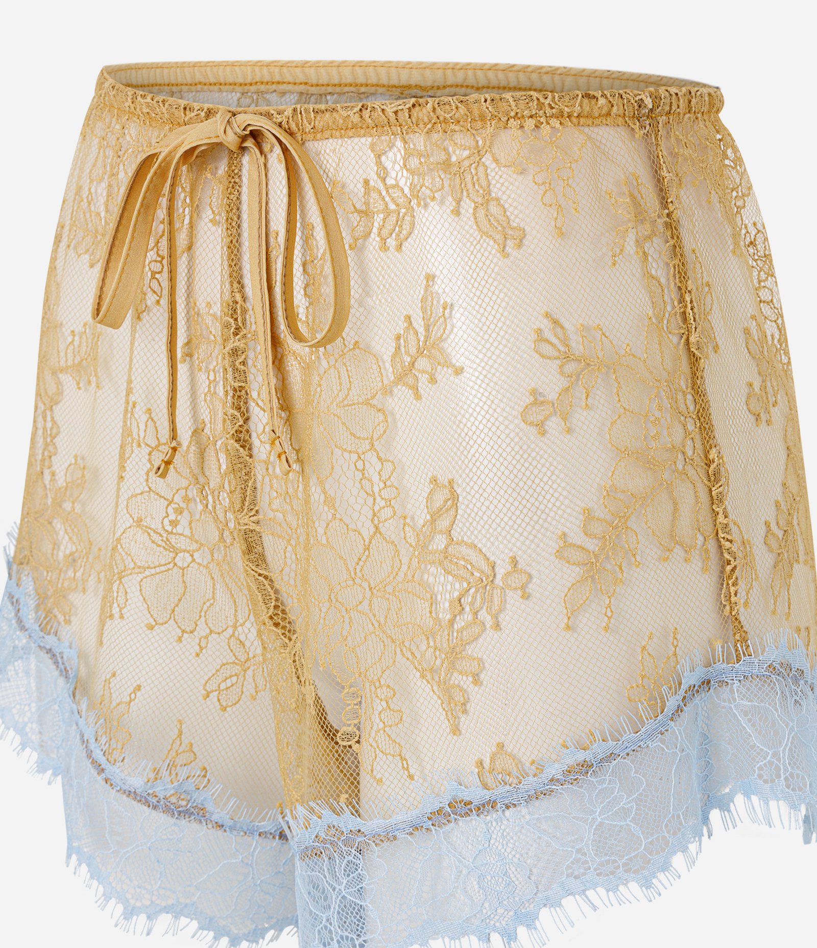 Saída de Praia Short em Renda Bicolor com Amarração Amarelo 2