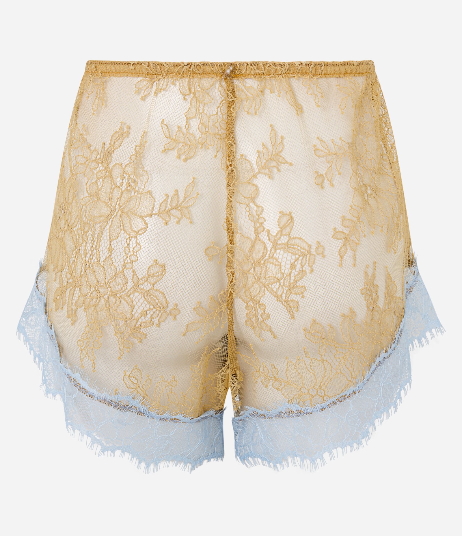 Saída de Praia Short em Renda Bicolor com Amarração Amarelo 3