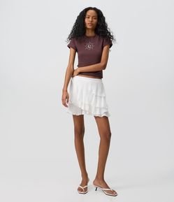 Saia Curta em Chiffon com Babados Assimétricos