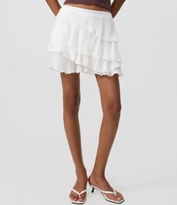 Saia Curta em Chiffon com Babados Assimétricos