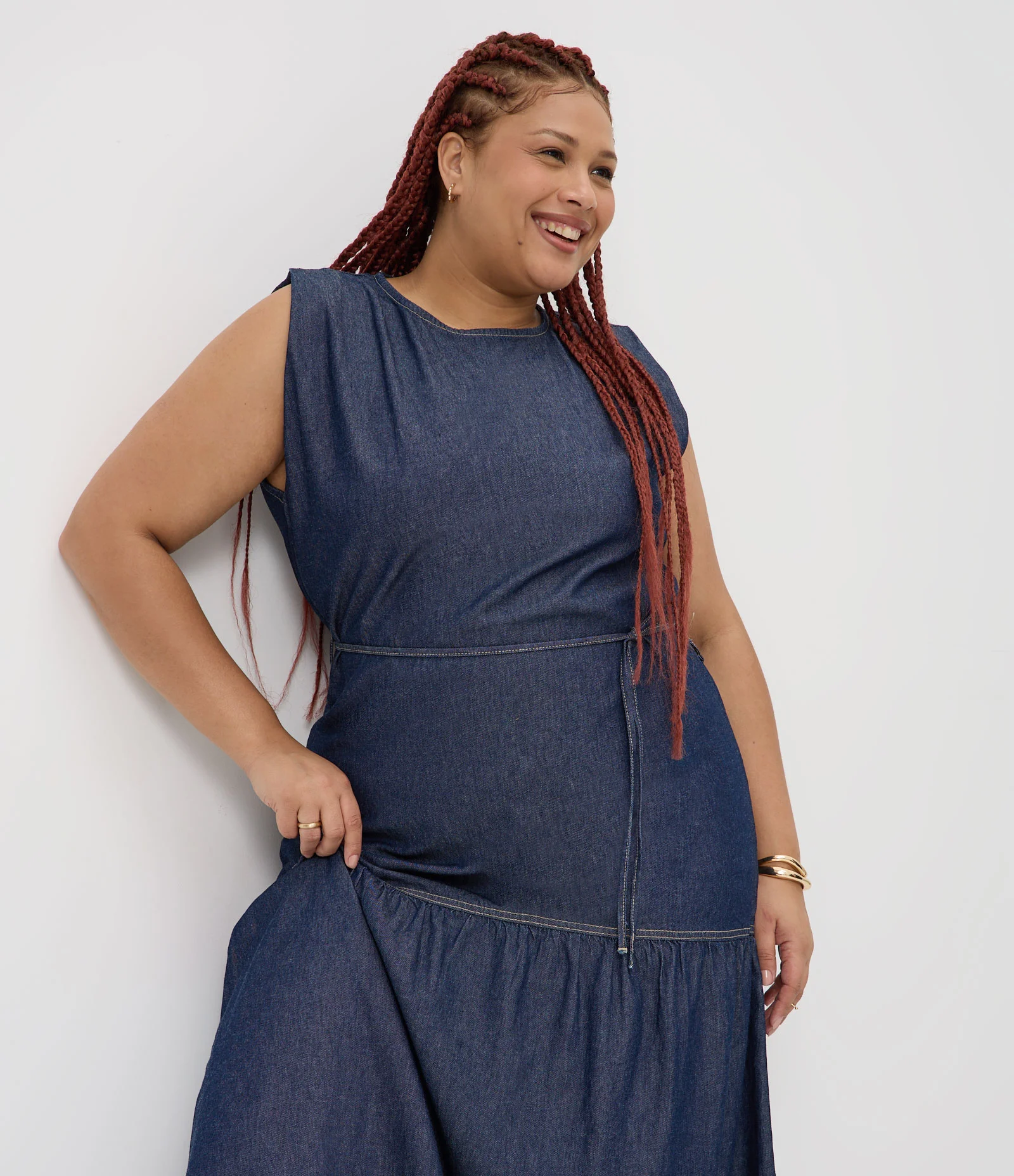 Vestido Midi em Jeans com Cordão Curve & Plus Size Azul 2