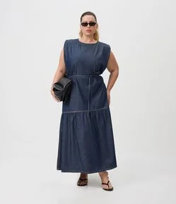Vestido Midi em Jeans com Cordão Curve & Plus Size