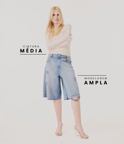 Bermuda Jorts em Jeans Destroyed com Bolsos