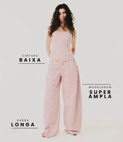 Calça Barrel em Sarja com Efeito Marmorizado e Cintura Baixa