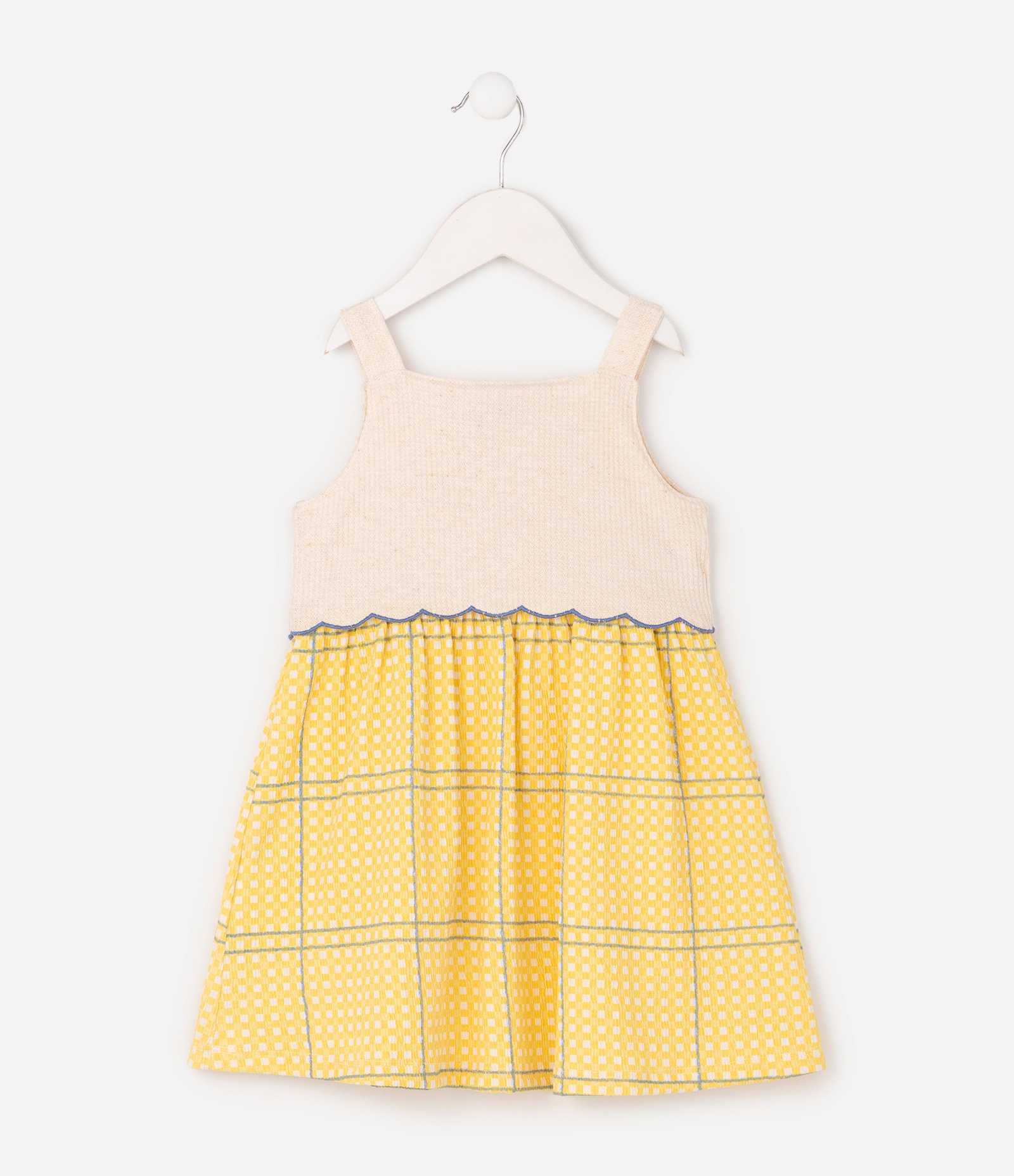 Vestido Infantil Xadrez com Bordado de Flor - Tam 1 a 6 Anos Amarelo 8