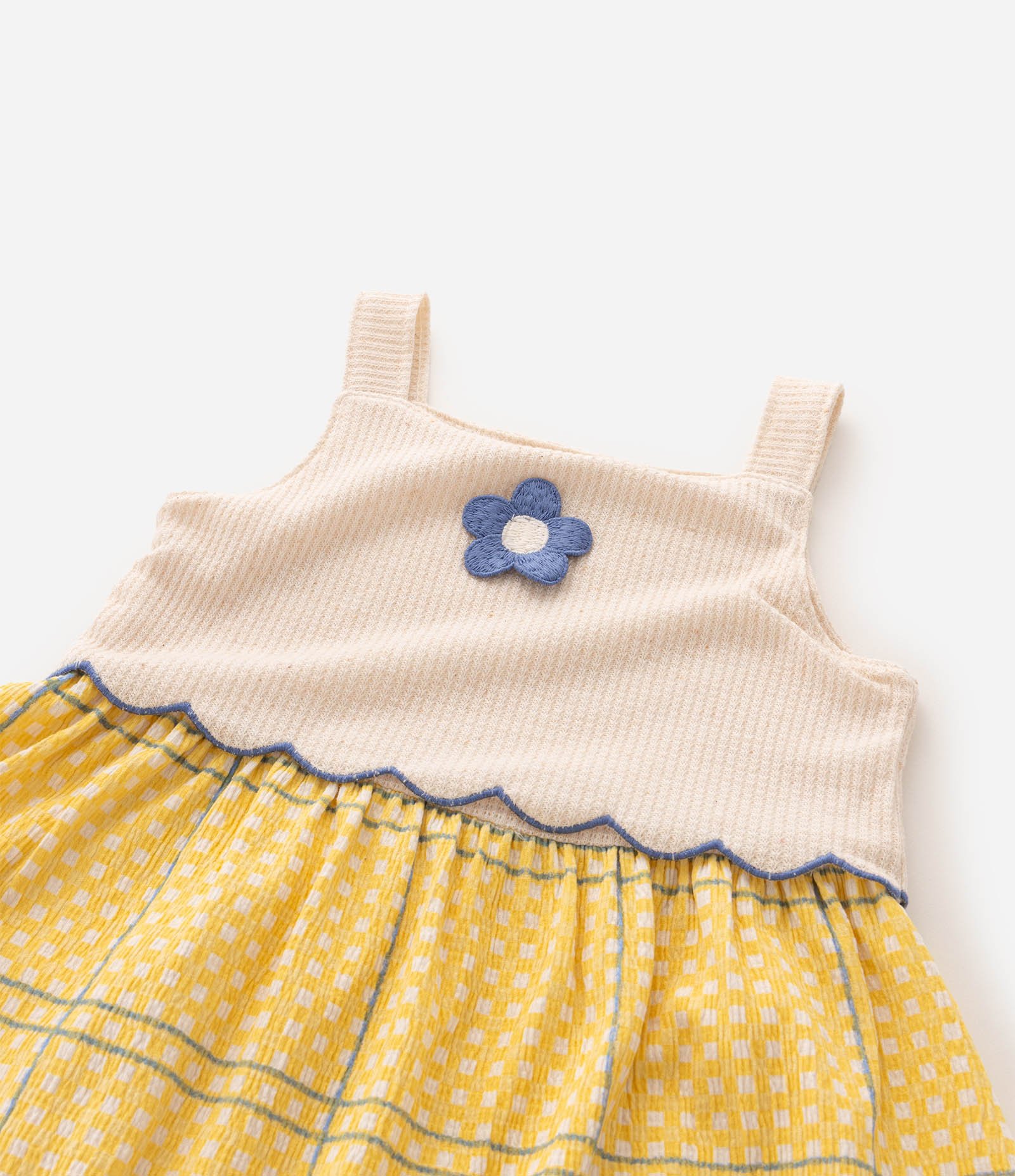 Vestido Infantil Xadrez com Bordado de Flor - Tam 1 a 6 Anos Amarelo 6