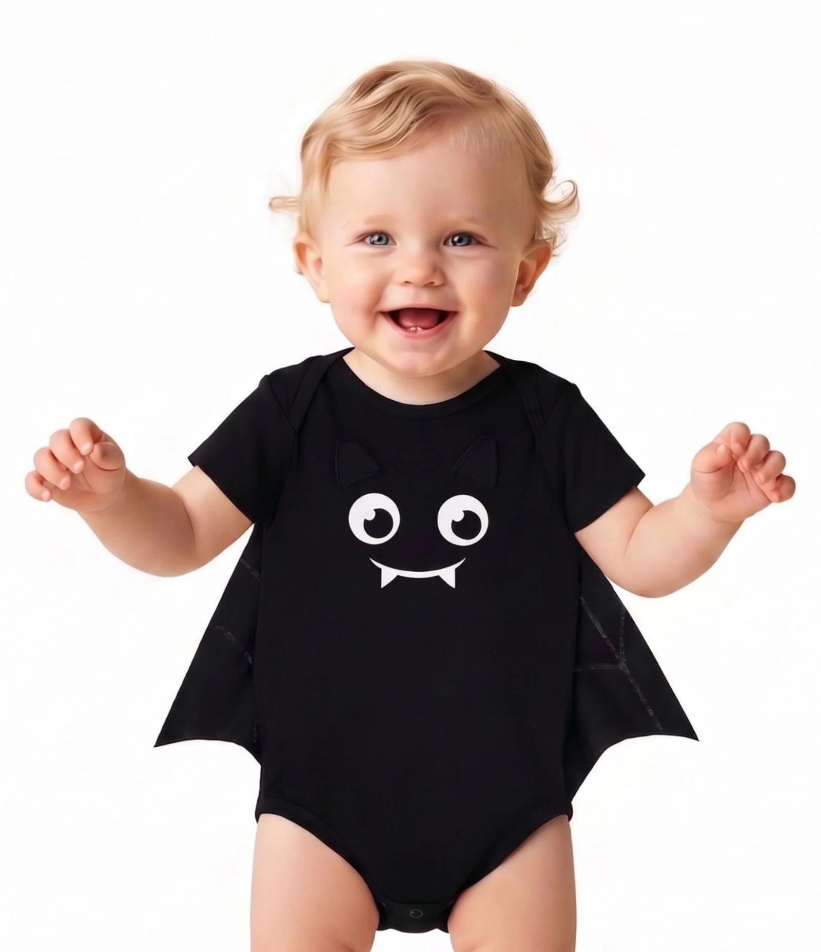 Body Infantil Estampa de Morceguinho e Capa - Tam 0 a 18 Meses Preto 2