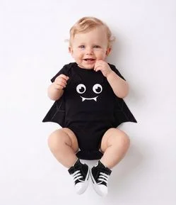 Body Infantil Estampa de Morceguinho e Capa - Tam 0 a 18 Meses