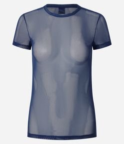 Camiseta Ajustada Esportiva em Tule com Transparência