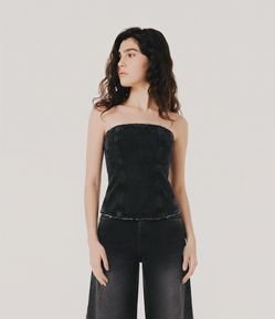 Blusa Corset em Sarja com Recortes Estruturados