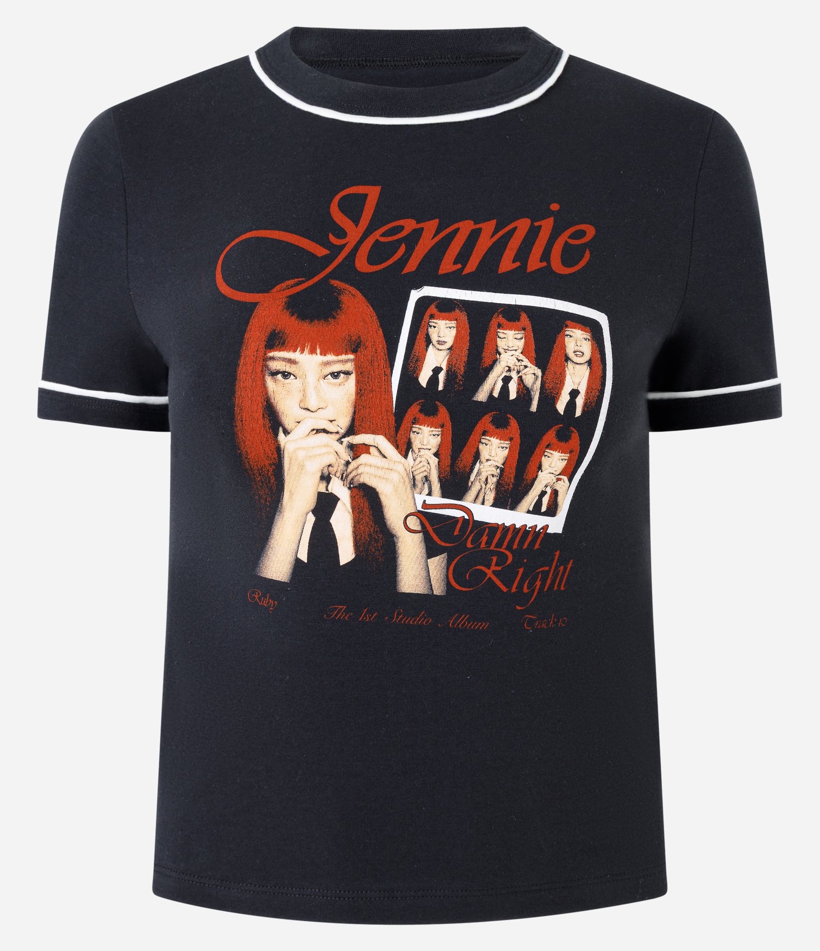 Camiseta com Estampa Jennie e Detalhes Contrastante Preto 5