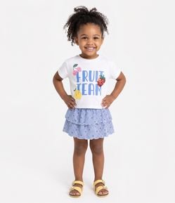 Conjunto Infantil Em Algodão Poim Estampa Frutas e Saia Xadrez - Tam 1 a 6 Anos