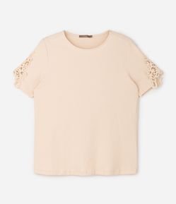 Blusa Ajustada em Ribana com Guipure nas Mangas Curve & Plus Size