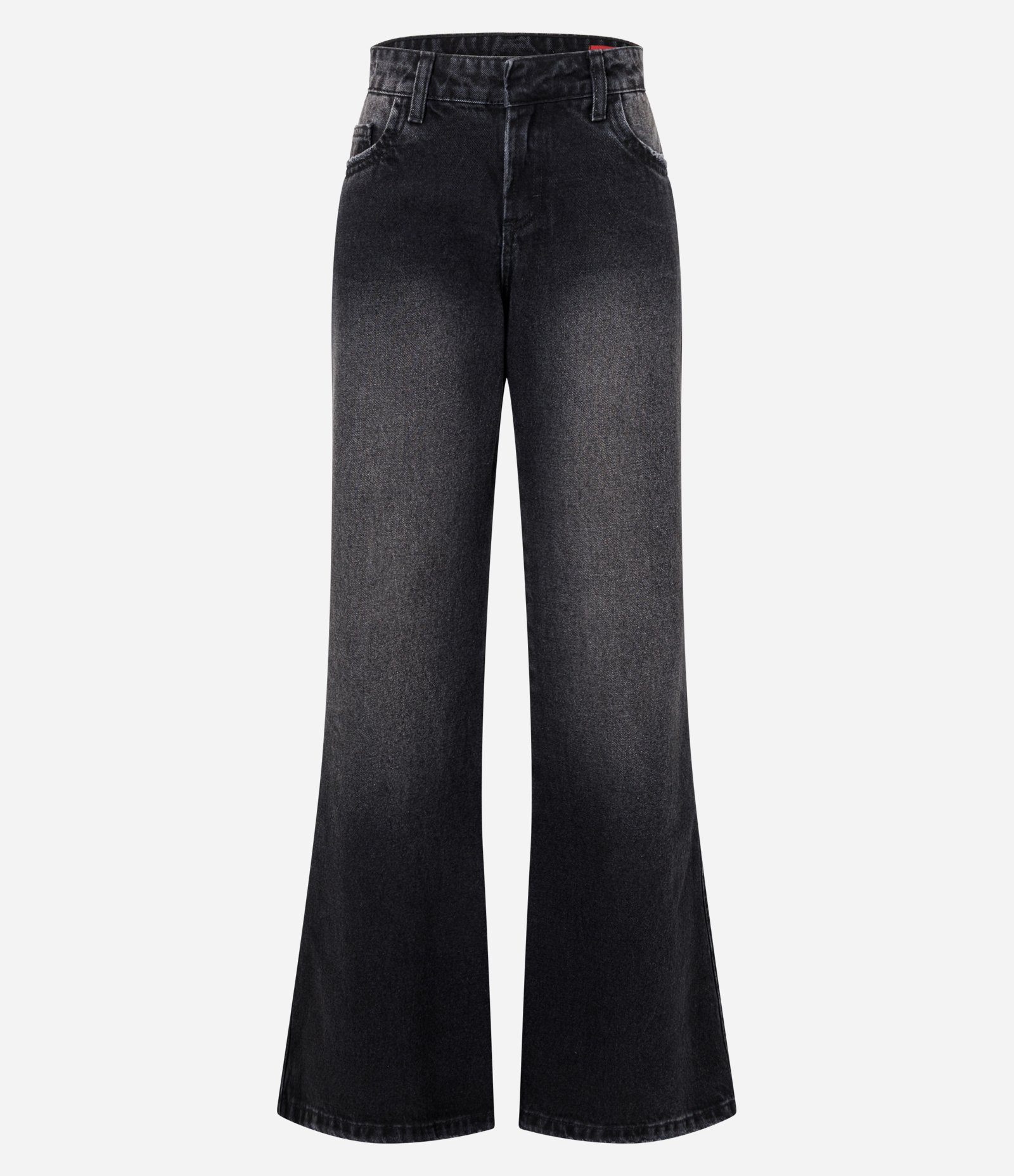 Calça Wide Flare em Jeans com Cintura Baixa Preto 6