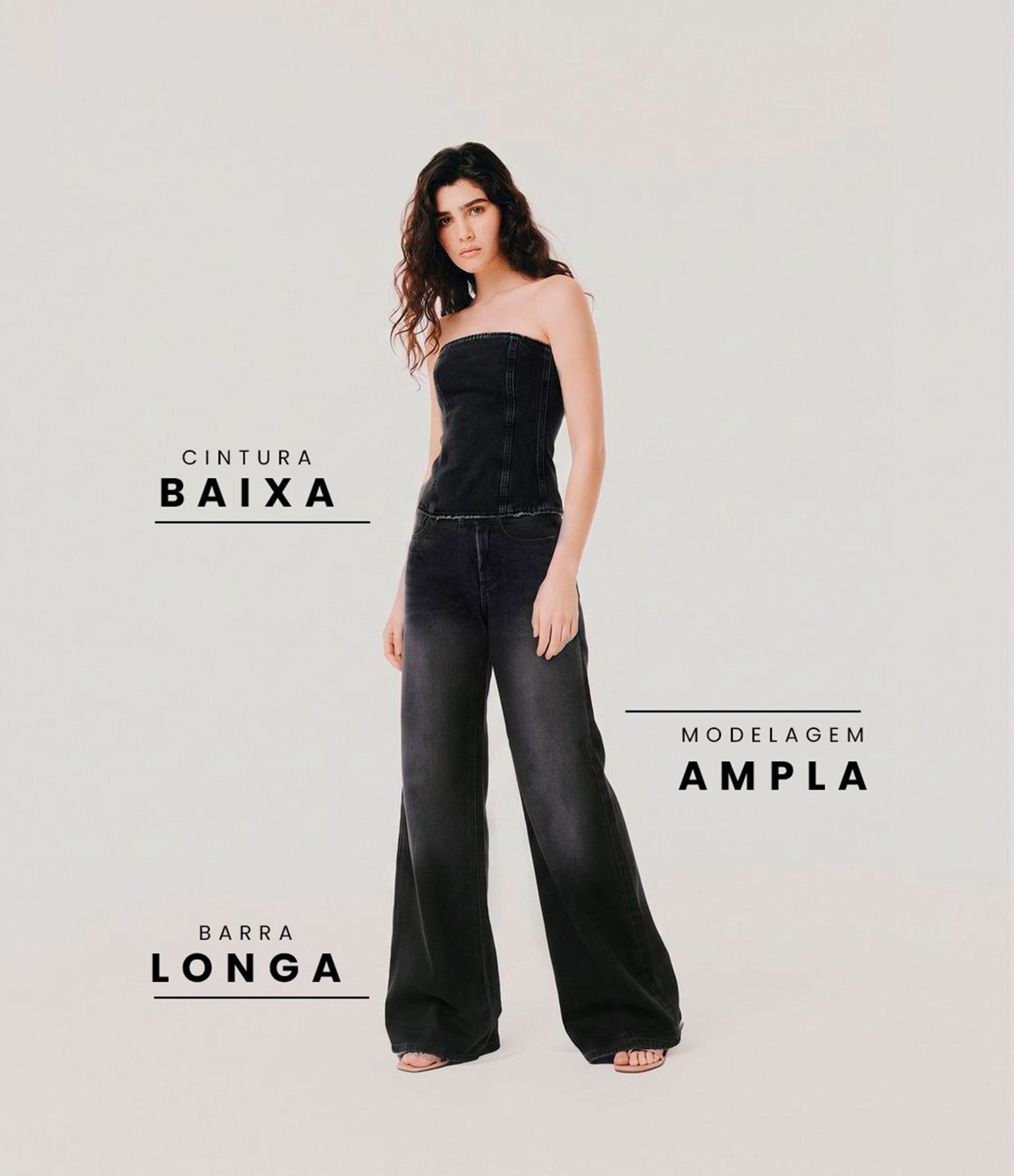 Calça Wide Flare em Jeans com Cintura Baixa Preto 1