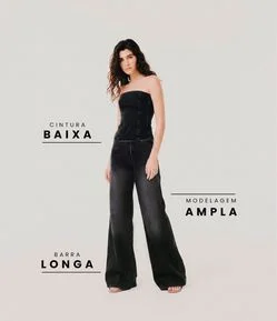 Calça Wide Flare em Jeans com Cintura Baixa