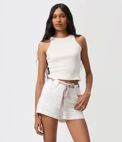 Short em Sarja com Lenço Listrado e Ilhoses