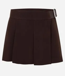 Short Saia Alfaiatado com Plissado Frontal e Cinto Lateral