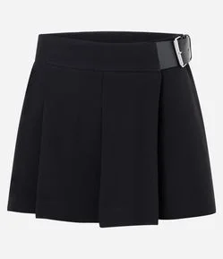 Short Saia Alfaiatado com Plissado Frontal e Cinto Lateral
