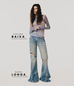 Calça Wide Flare Jeans Dirty com Efeito Destroyed