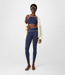 Calça Legging Esportiva Canelada com Friso Contrastante
