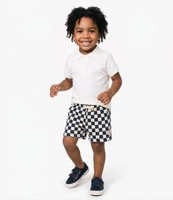 Bermuda Infantil em Moletom Quadriculado - Tam 1 a 6 Anos