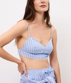 Blusa Cropped em Tricoline Listrada com Alças Finas