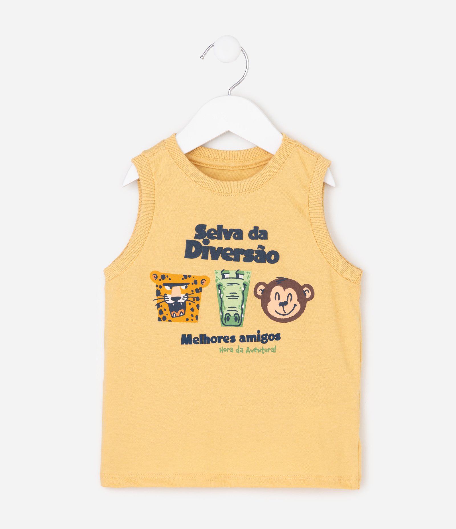 Camiseta Regata Infantil com Estampa Selva da Diversão - Tam 1 a 6 Anos Amarelo 7