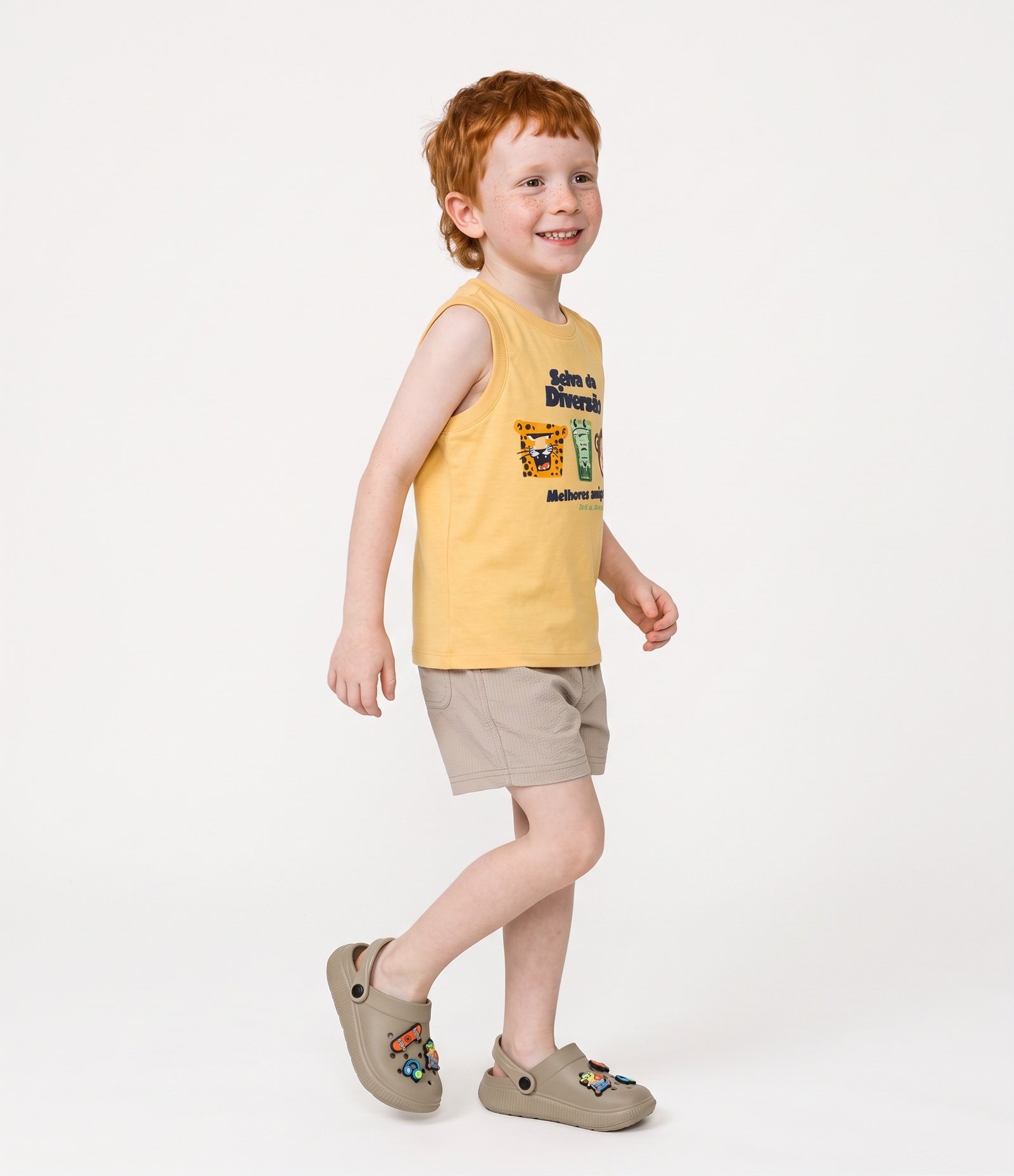 Camiseta Regata Infantil com Estampa Selva da Diversão - Tam 1 a 6 Anos Amarelo 2