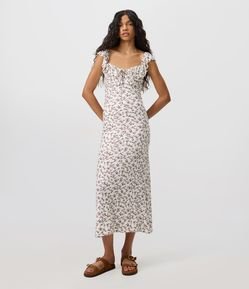 Vestido Midi Floral em Waffle com Babado no Decote