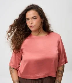 Blusa em Cetim com Ombreiras e Gota nas Costas Curve & Plus Size