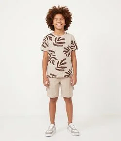 Camiseta Infantil Em Algodão Folhagens Tropical - Tam 6 a 14 Anos