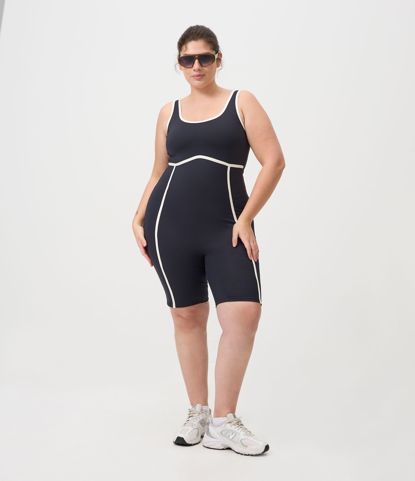 Macaquinho Ciclista em Poliamida com Alta Compressão Curve & Plus Size Preto 2