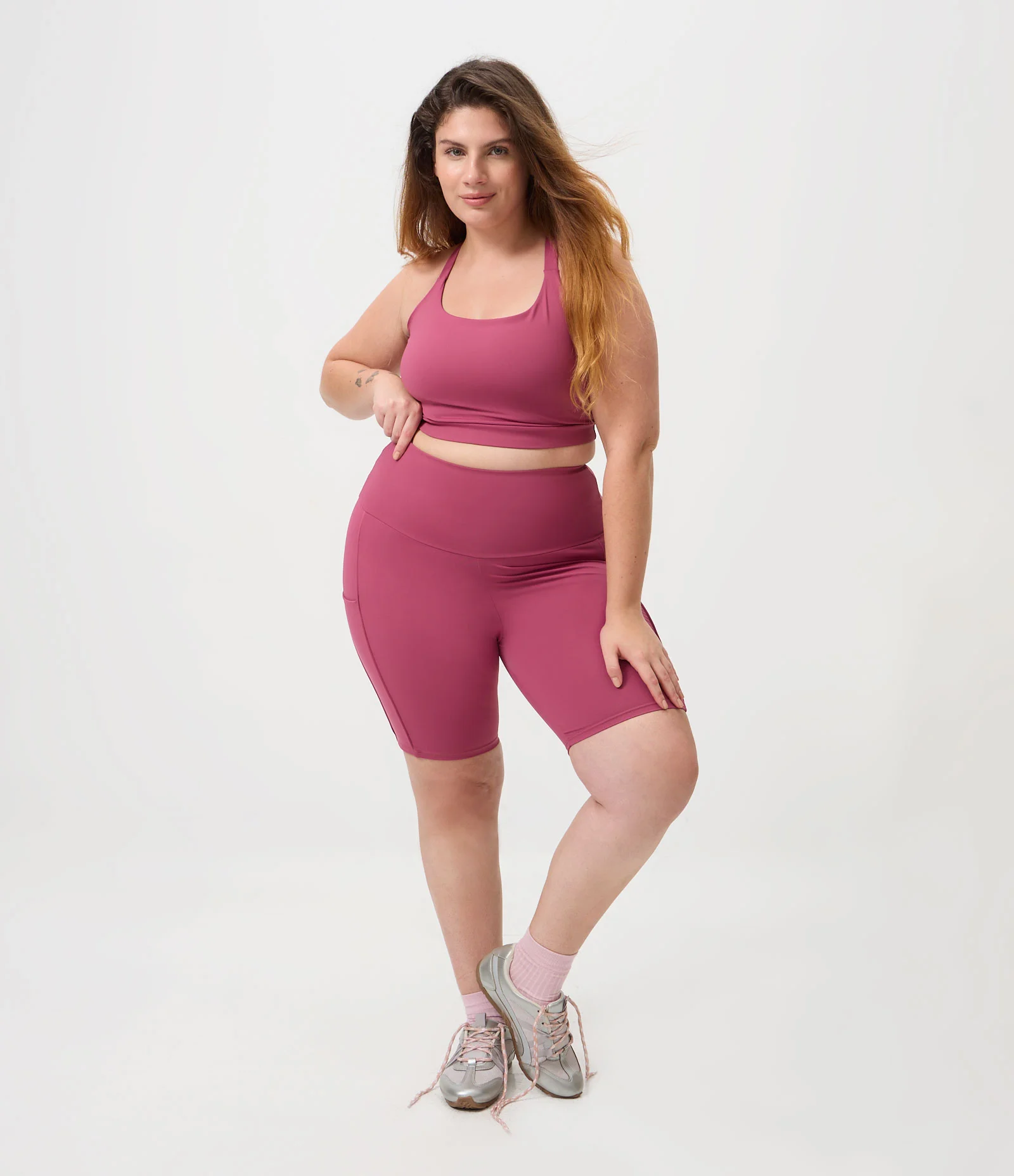 Bermuda Ciclista Tecnológica com Vivo Contrastante Curve & Plus Size Rosa 1