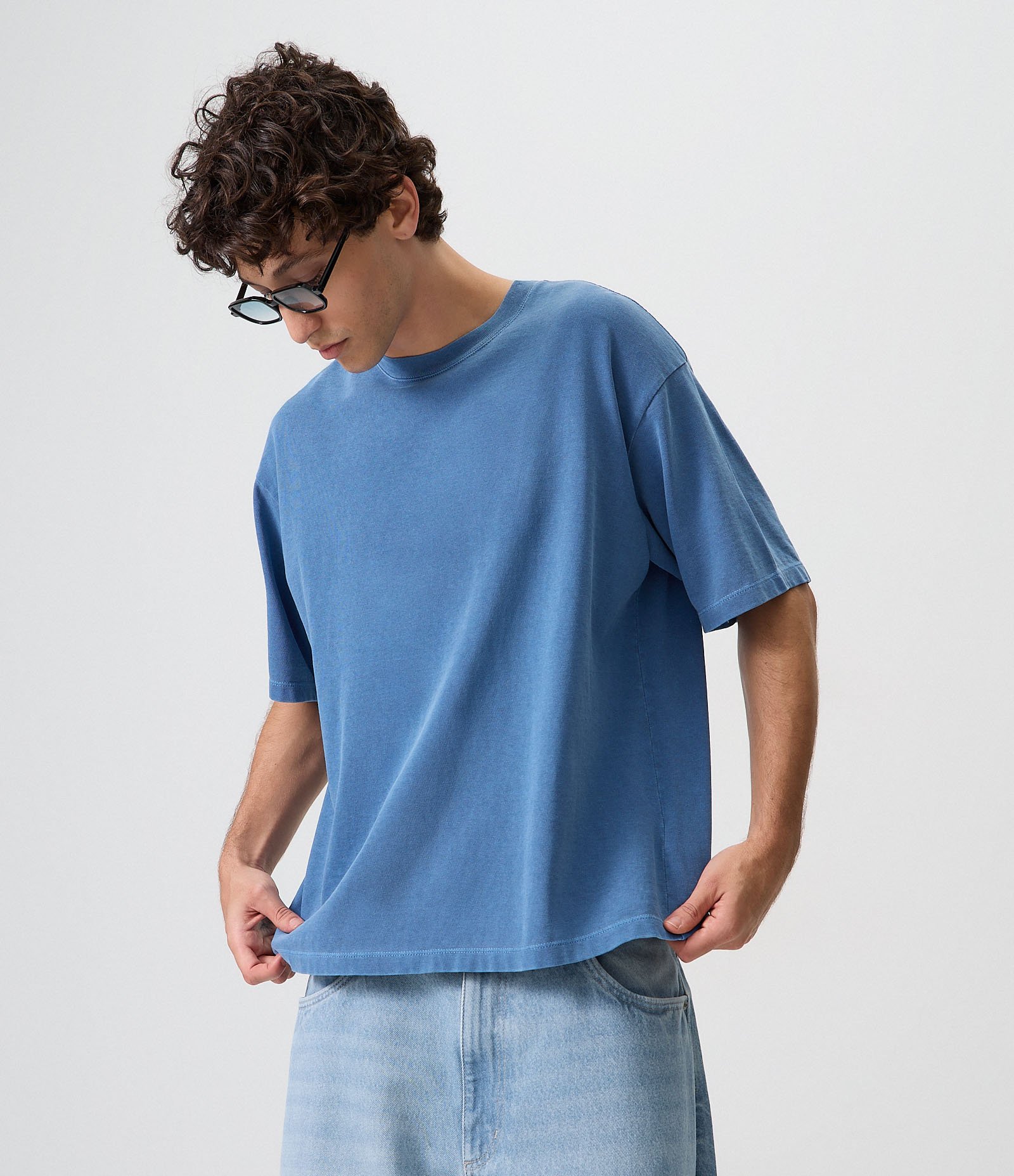 Camiseta Boxy em Algodão Básica Azul 1