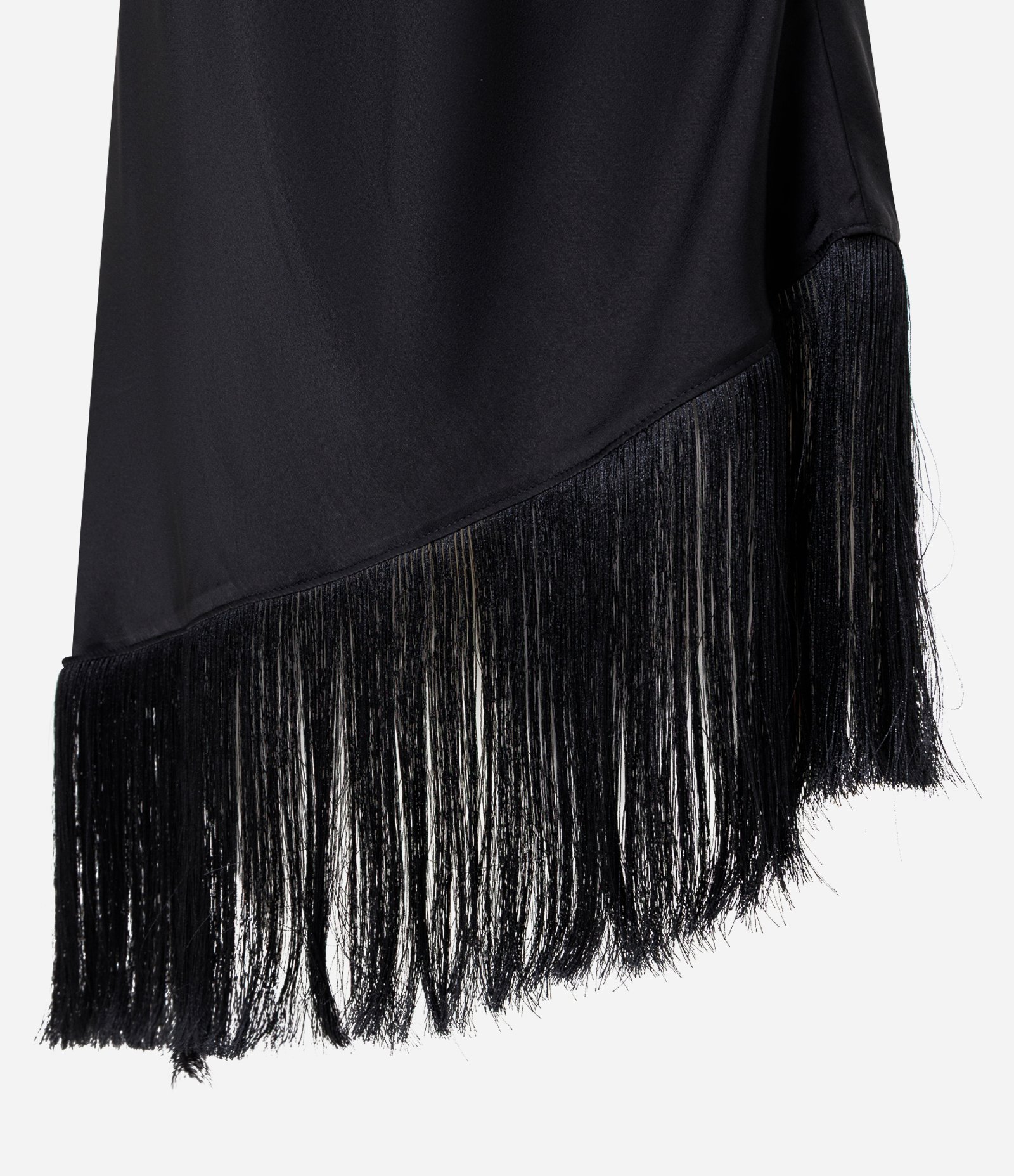 Blusa Com Decote Degagê e Barra Assimétrica com Franjas Preto 8